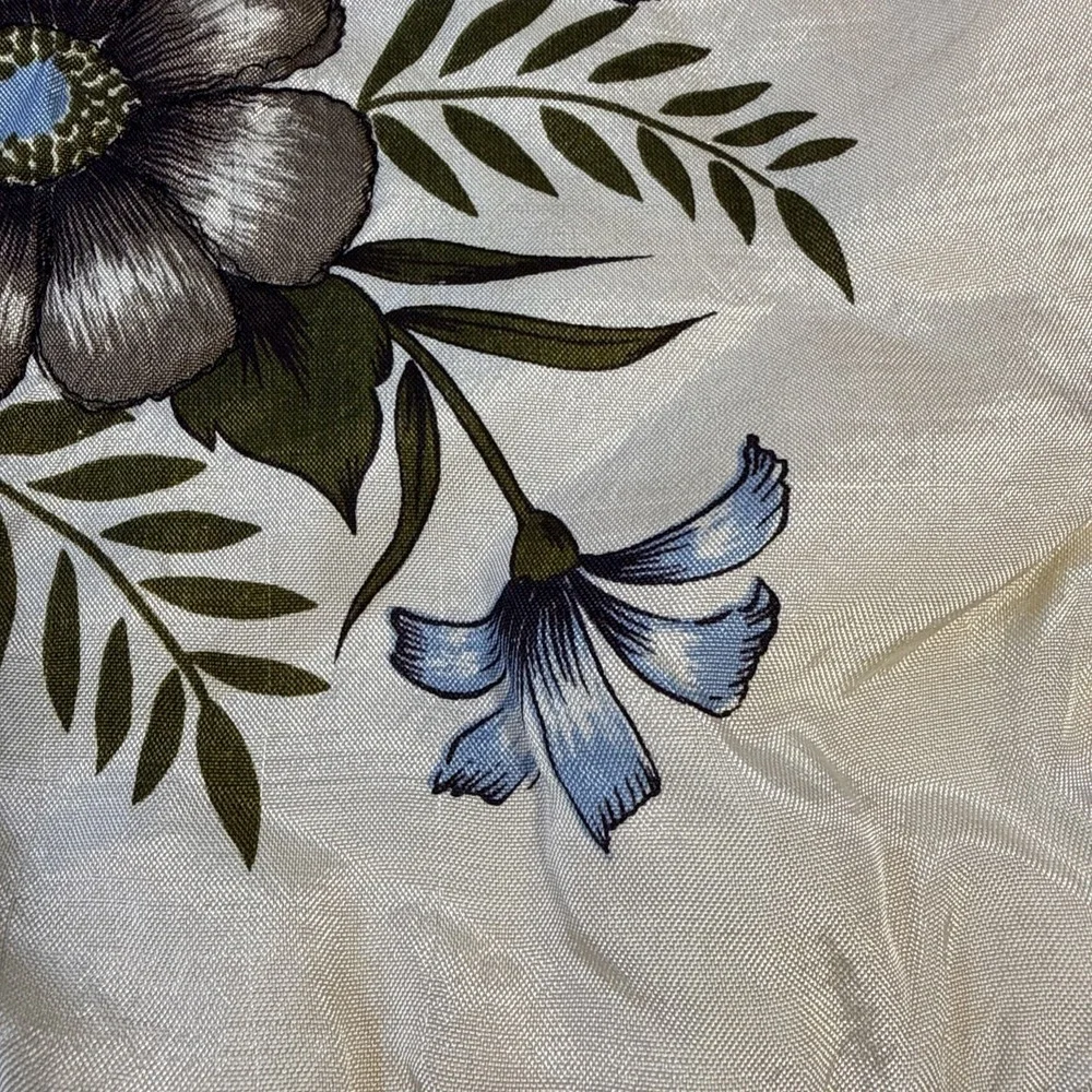 Vintage Plush Floral Pillow Cover Cream Blue Grey Daisy Mid Century Retro